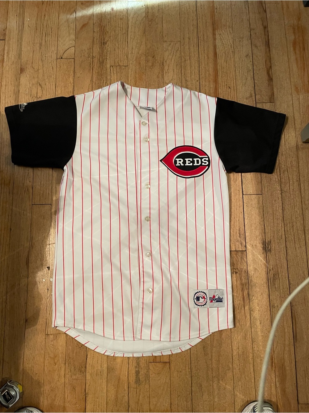 Cincinnati Reds Youth Pinstripe Baseball Jersey - White/Red/Black